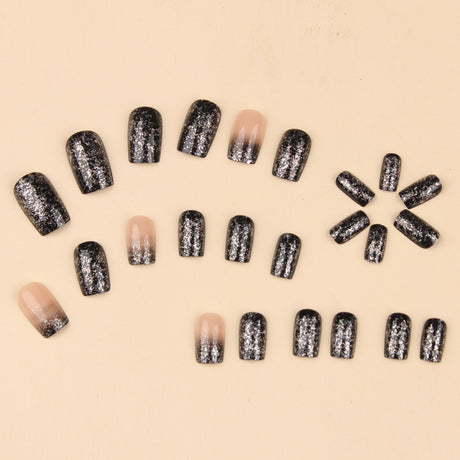 24pcs/Set Ultra Glitter Pink to Black Gradient Press-On Nails