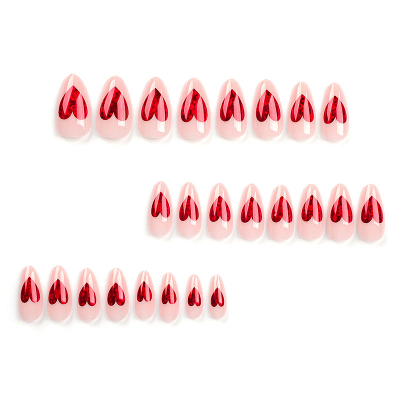 24pcs/Set Red Heart with Gold Foil Press-On Nails