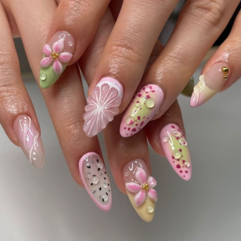 24pcs/Set French Lemon Blossoms Press-On Nails