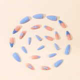 24pcs/Set Blue 3D Water Ripple French Tip Press-On Nails