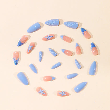 24pcs/Set Blue 3D Water Ripple French Tip Press-On Nails