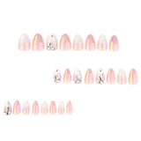 24pcs/Set White Gradient Sparkle Short Almond Press-On Nails