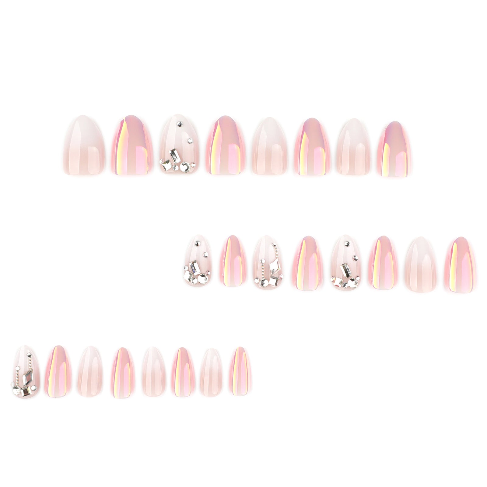 24pcs/Set White Gradient Sparkle Short Almond Press-On Nails
