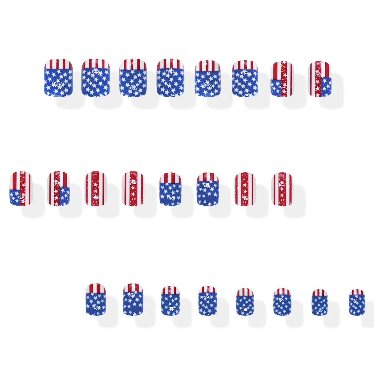 24pcs/Set Red, Blue & White Striped Star Press-On Nails