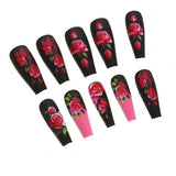 24pcs/Set Matte Frosted Pink Floral Press-On Nails