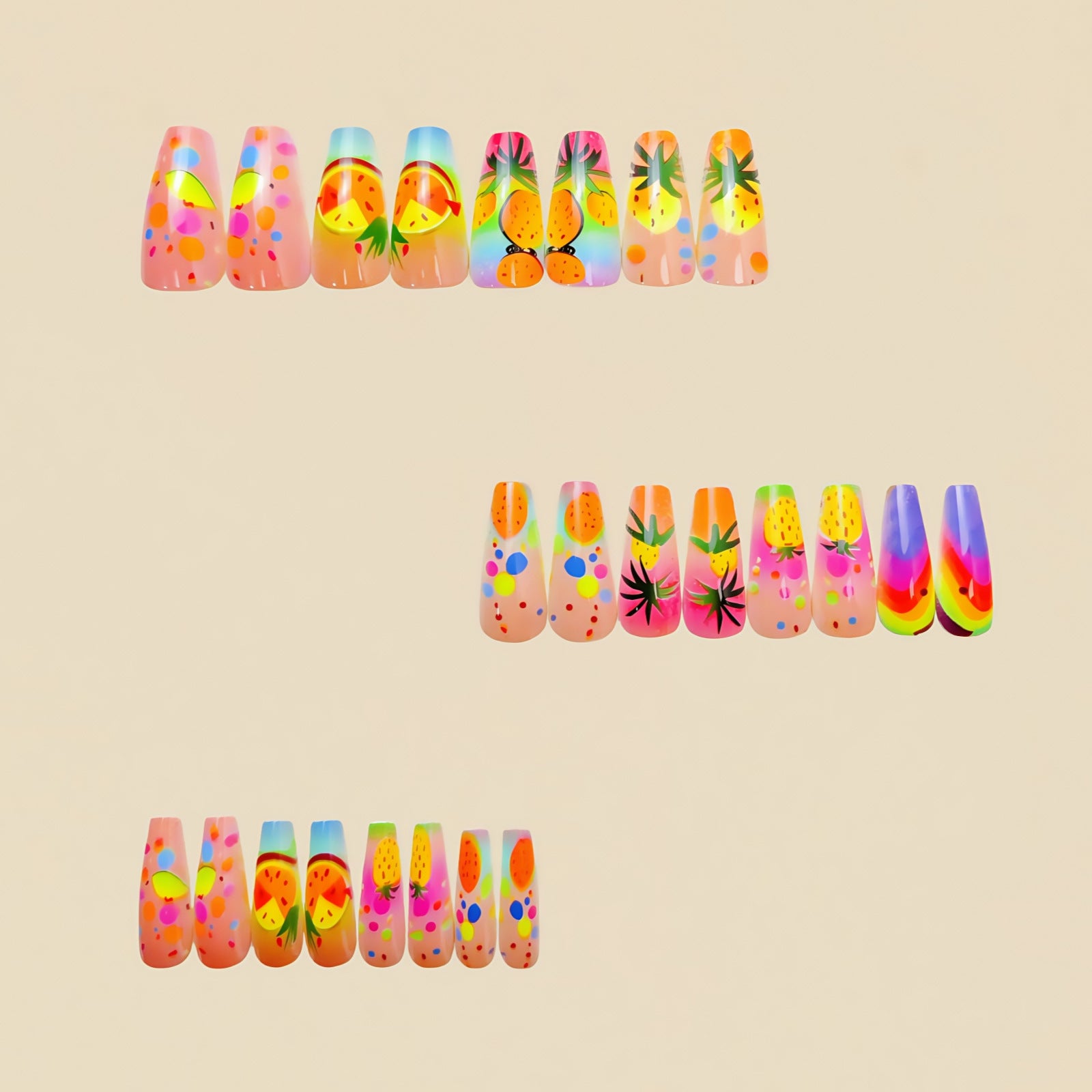 24pcs/Set Colorful Gradient Fruits Press-On Nails