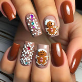 24pcs/Set Brown Gingerbread Man Press-On Nails