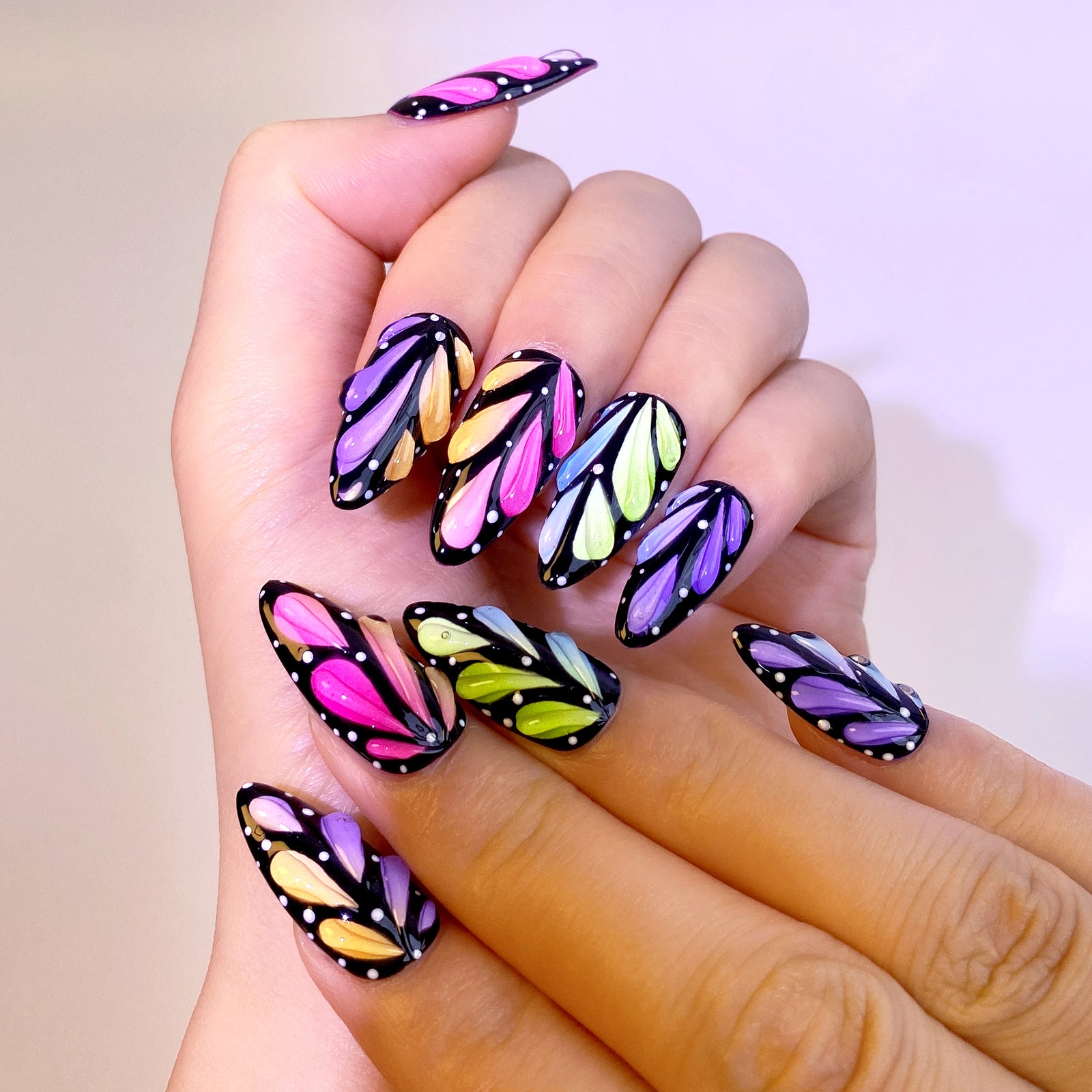 (Handmade) 10pcs/Set Multicolor 3D Butterfly Press-On Nails