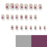 24pcs/Set Silver Gradient Purple Heart Press-On Nails