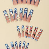 24pcs/Set Shark Blue and White Stripes Press-On Nails