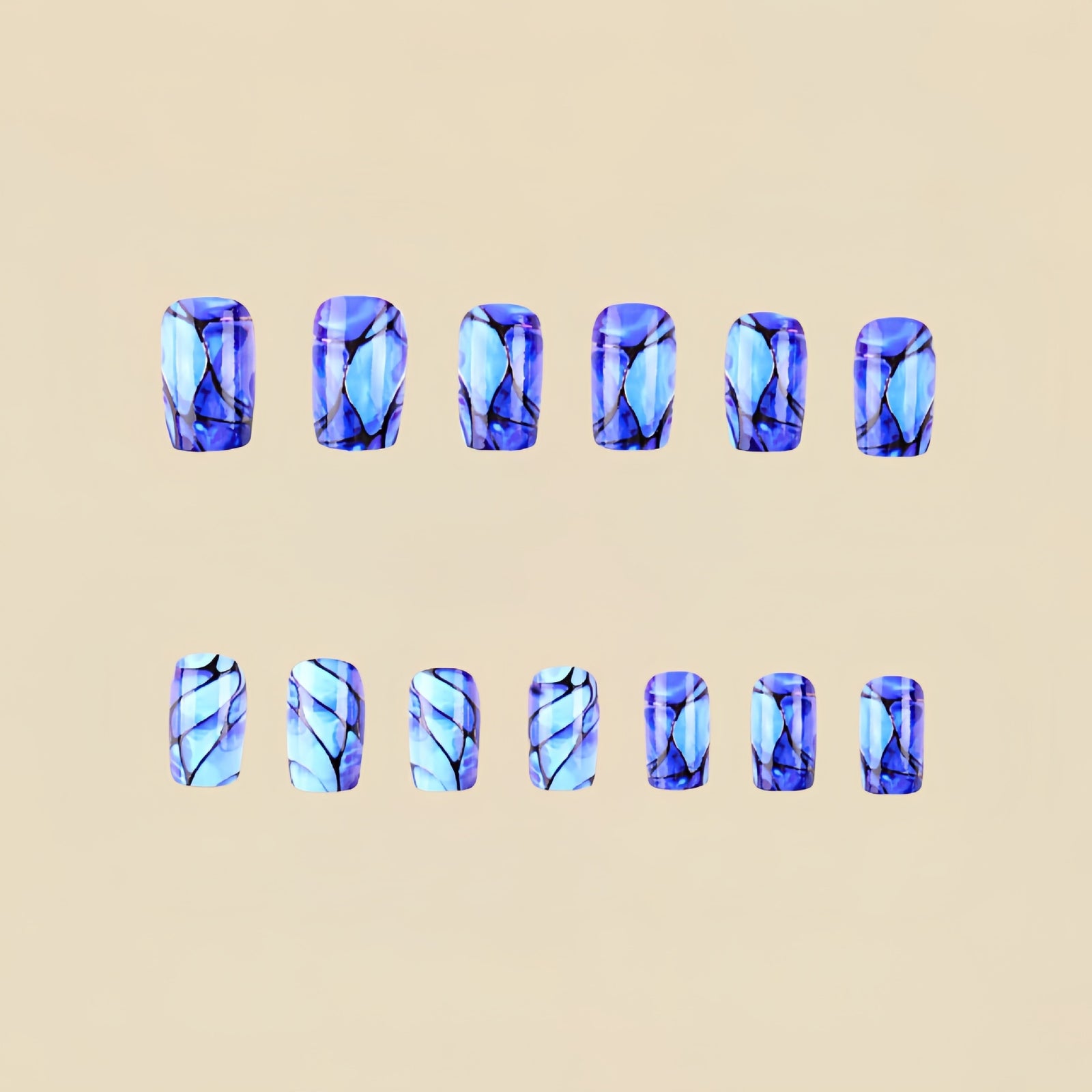 24pcs/Set Blue Stripes Press-On Nails