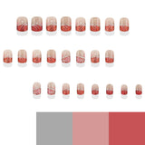 24pcs/Set Red Glitter Pink and White Striped Heart Press-On Nails