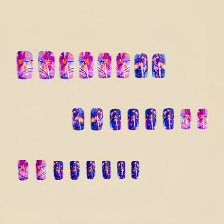 24pcs/Set Purple-themed Botanical Flowers Press-On Nails