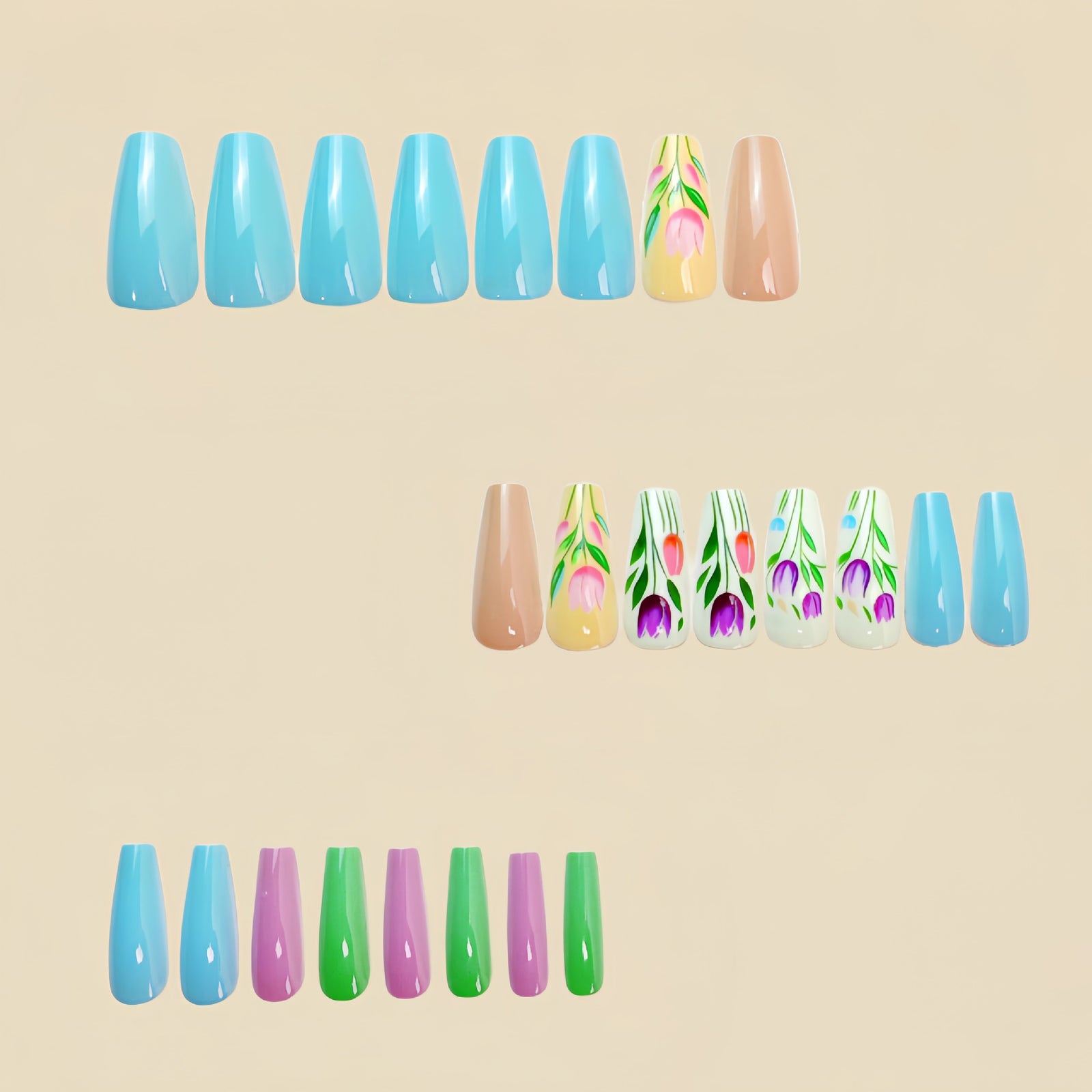 24pcs/Set Multicolored Flowers Press-On Nails