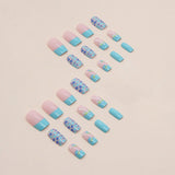 24pcs/Set Blue-Green Butterfly Press-On Nails