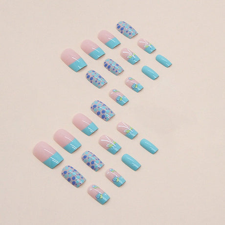 24pcs/Set Blue-Green Butterfly Press-On Nails
