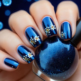 24pcs/Set Dark Blue Small Flowers Press-On Nails