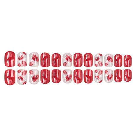 24pcs/Set Glossy Burgundy Red Lips Press-On Nails