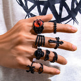8pcs/Set Halloween Gothic Punk Adjustable Ring Set