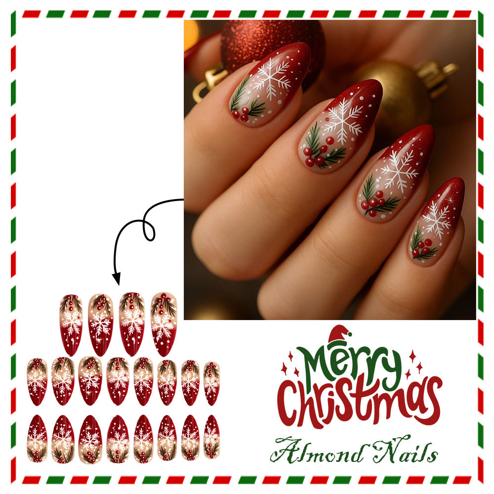 24pcs/Set Christmas Red Snowflake Press-On Nails