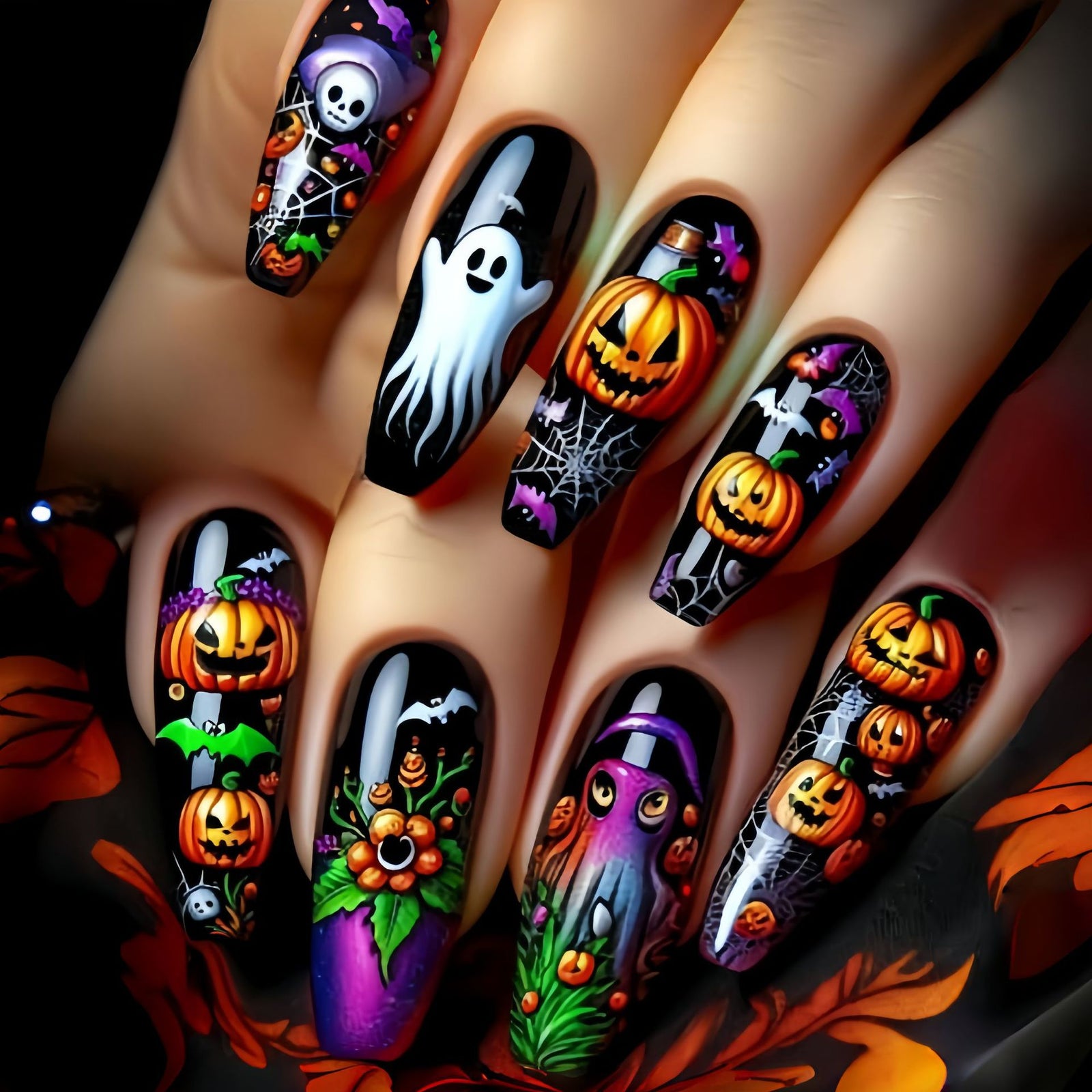 24pcs/Set Pumpkin, Ghost & Octopus Press-On Nails