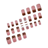 24pcs/Set Brown Plaid with Contrasting Hearts Press-On Nails