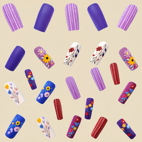 24pcs/Set Vintage Matte Floral Striped Press-On Nails