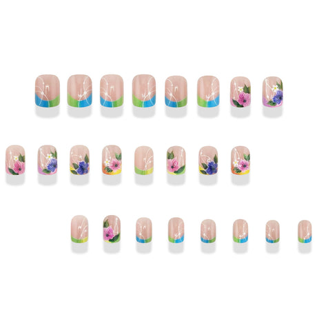 24pcs/Set Colorful Floral French Tip Press-On Nails