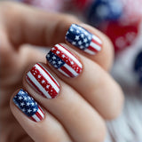 24pcs/Set Red, Blue & White Striped Star Press-On Nails