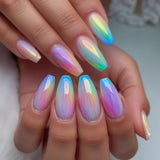 24pcs/Set Rainbow Aurora Chrome Press-On Nails