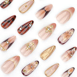 24pcs/Set Autumn Winter Gilded 3D Flowers Press-On Nails