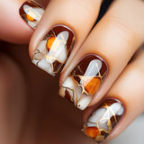 24pcs/Set Merlot Marble Pattern Press-On Nails