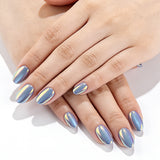 24pcs/Set Gray-Blue Aurora Cat Eye Press-On Nails