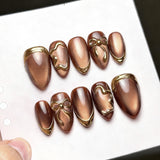 24pcs/Set 3D Bow Gold French Tips Press-On Nails