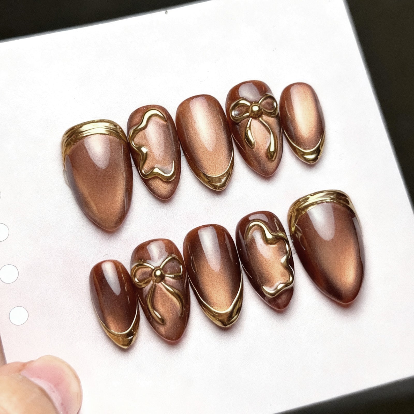 24pcs/Set 3D Bow Gold French Tips Press-On Nails