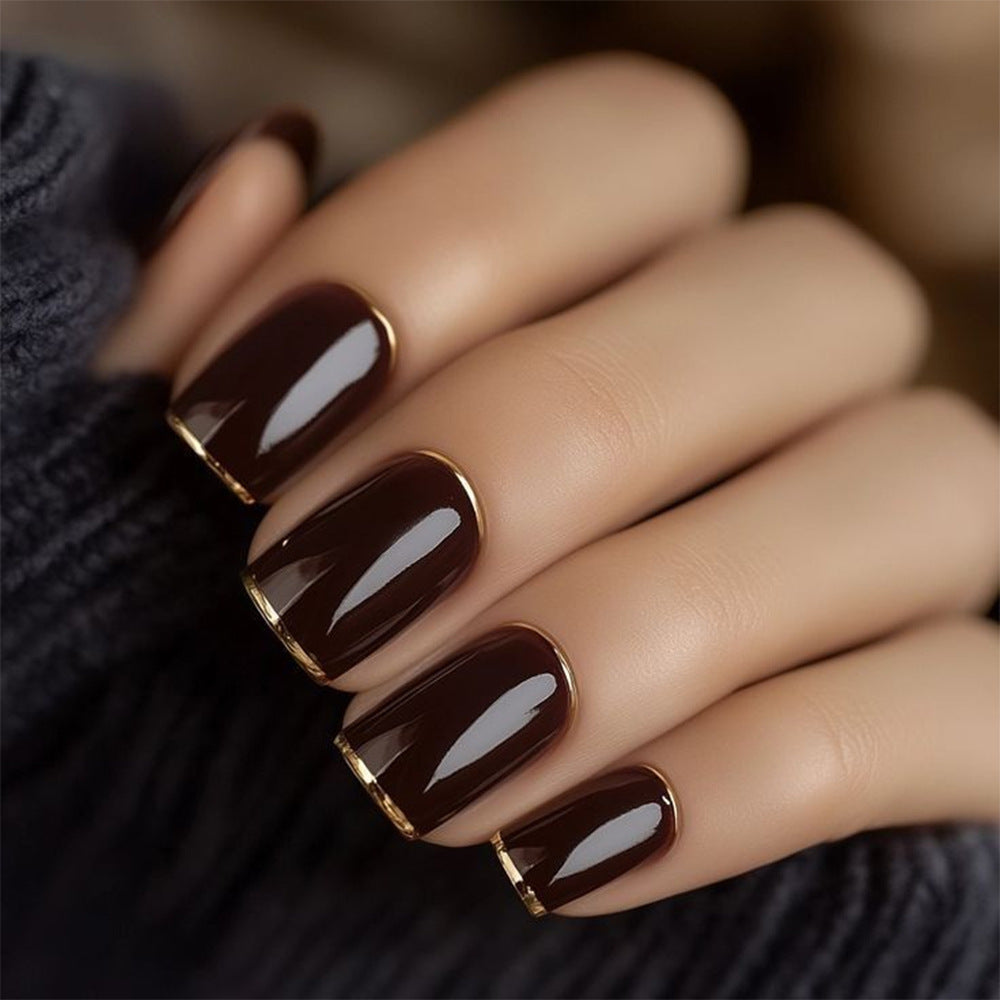 24pcs/Set Brown Solid Color French Press-On Nails