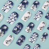 24pcs/Set Black & White Floral Press-On Nails