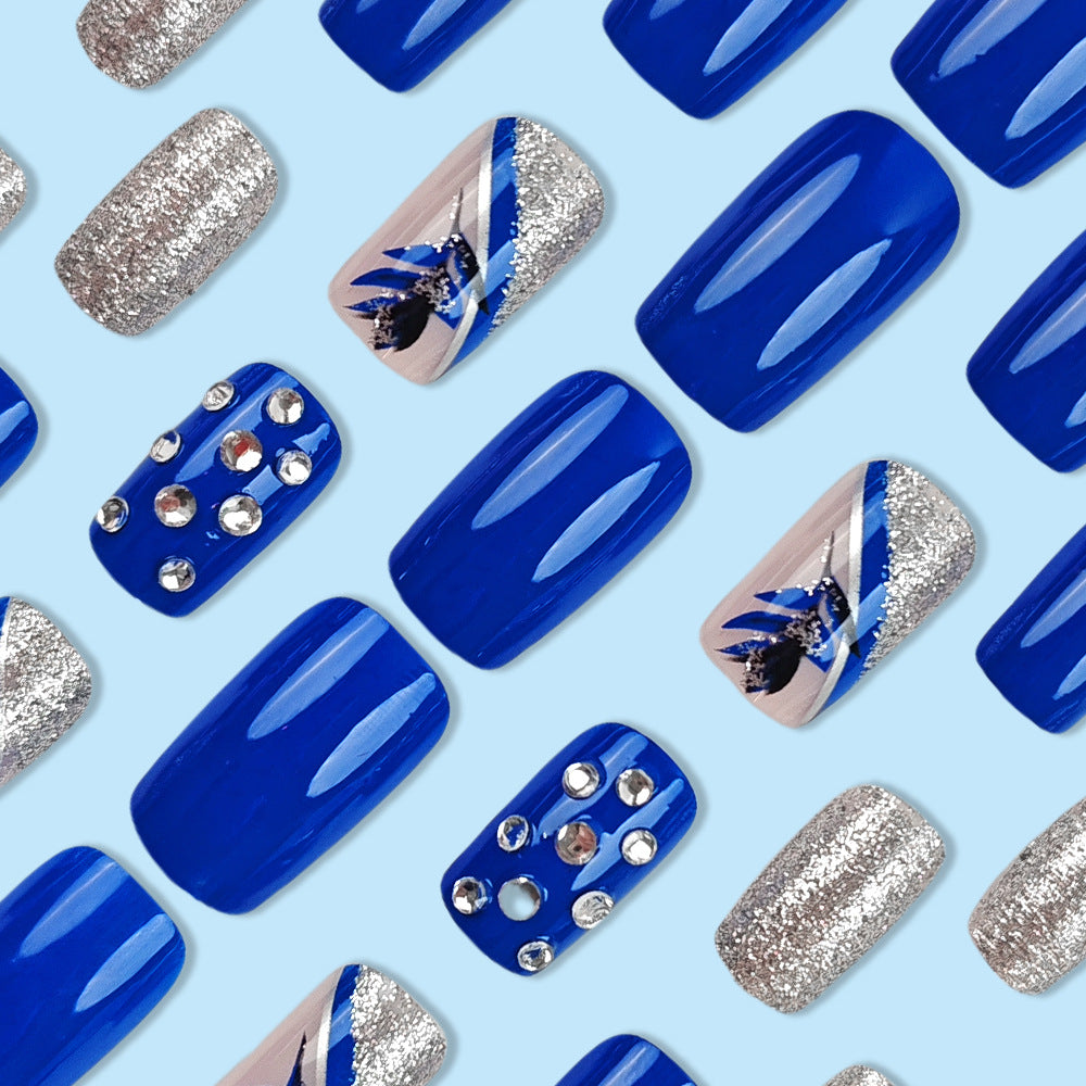 24pcs/Set Blue Shining Press-On Nails