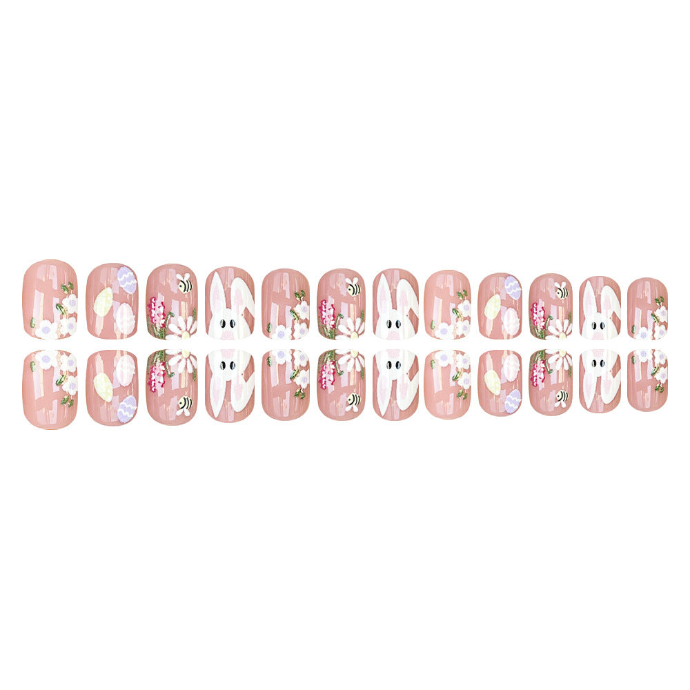 24pcs/Set Minimal Bunny with Floral Accents Press-On Nails
