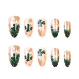24pcs/Set Gilded Glitter Green Four-Leaf Clover Press-On Nails