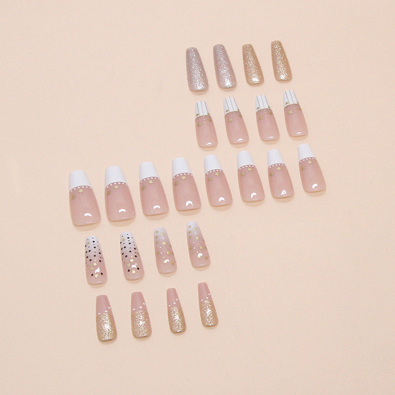 24pcs/Set Star and Moon Subtle Glitter French Press-On Nails