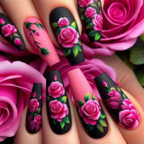 24pcs/Set Matte Frosted Pink Floral Press-On Nails