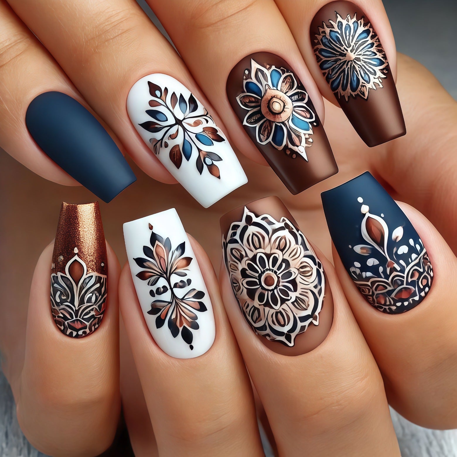 24pcs/Set Mandala Pattern Press-On Nails