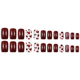 24pcs/Set Burgundy Heart Press-On Nails