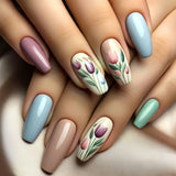 24pcs/Set Multicolored Flowers Press-On Nails