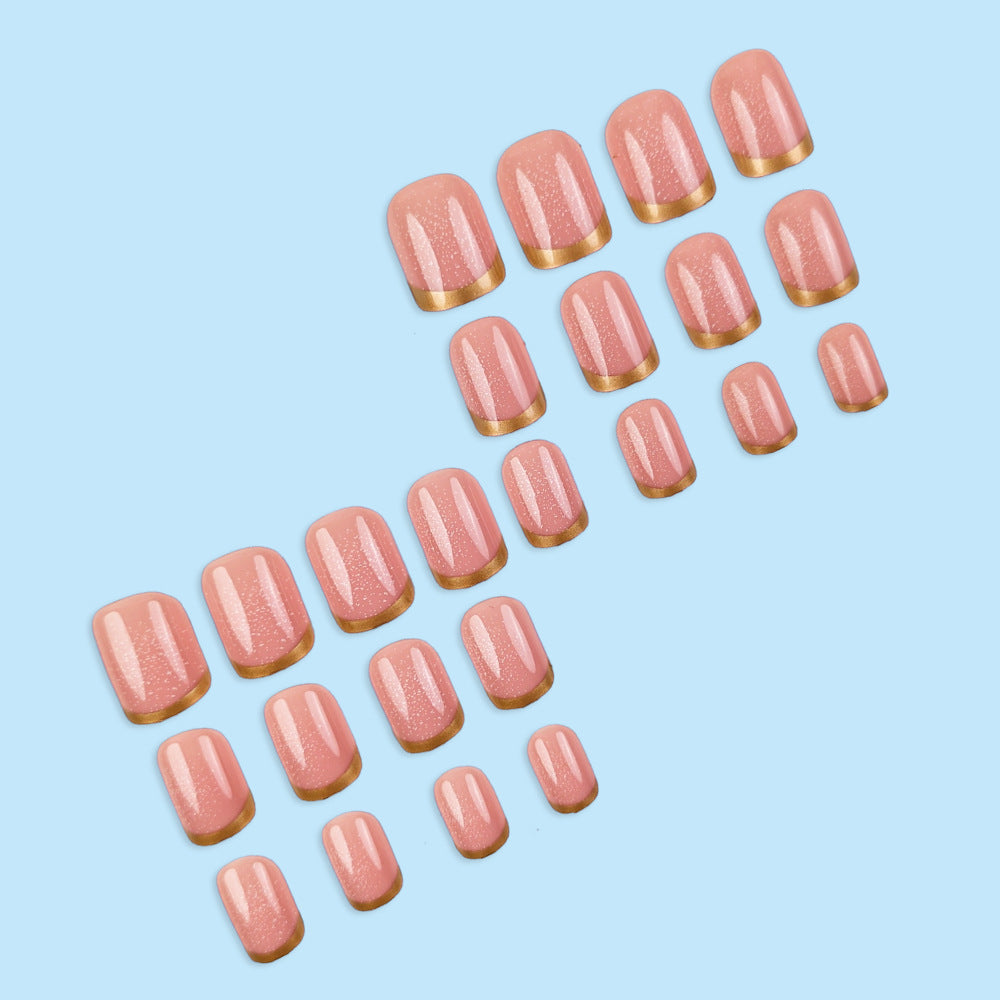 24pcs/Set French Fine Glitter Aurora Chrome Glitter Short Press On Nails
