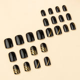 24pcs/Set Black and Gold Lines Press-On Nails