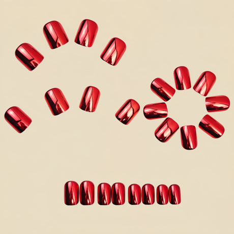 24pcs/Set Short Red Chrome Press On Nails