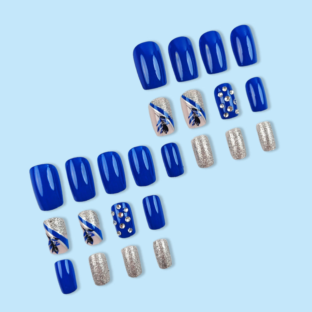 24pcs/Set Blue Shining Press-On Nails