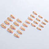 24pcs/Set Gilded Floral & Star Pattern Short Almond Press-On Nails
